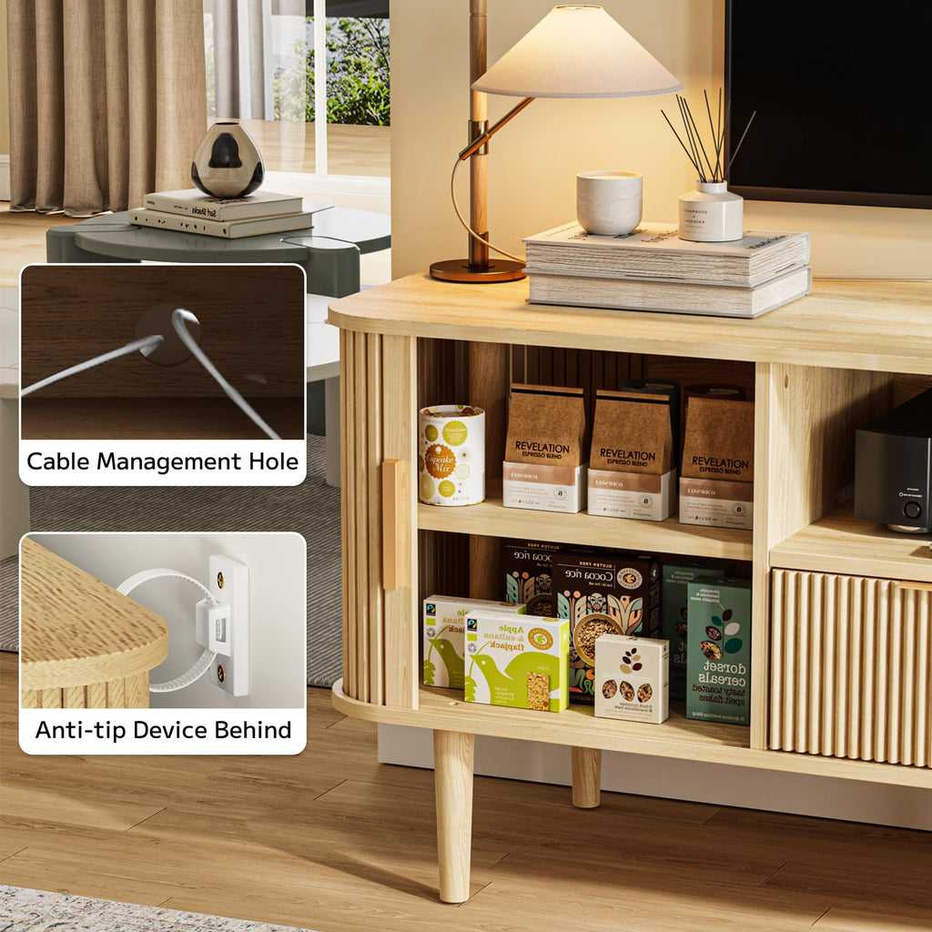 62.4 Inch Fluted TV Stand, Modern Media Console Fits TVs up to 75"