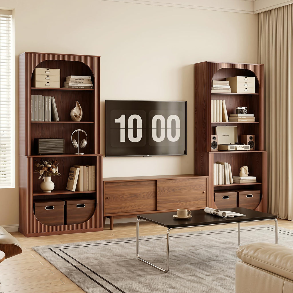 71" Tall Arched Bookcase, 5 Tier Fluted Wood Arched Bookshelf