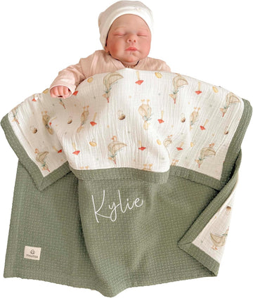 Blanket with Name - 100% Organic Cotton Newborn Gift | Custom Knit Blanket for Boys, Girls, Kids & Baby Showers (Sage