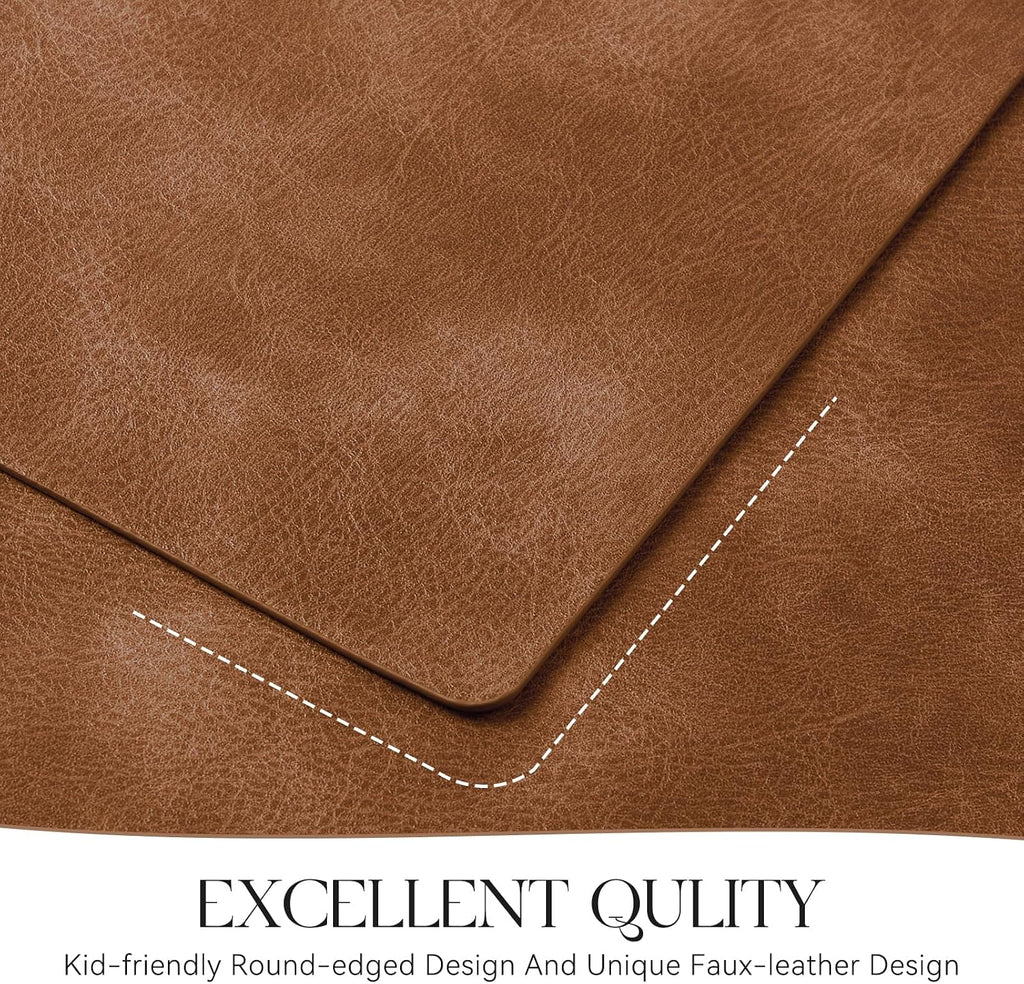 Vinyl Faux Leather Placemats, Reddish Brown - Set of 4