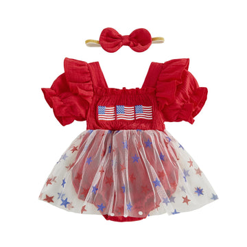 Baby Girl 4th of July Outfit American Flag Stars Dress Romper Newborn Infant July Fouth Independence Day Gifts (Tutu