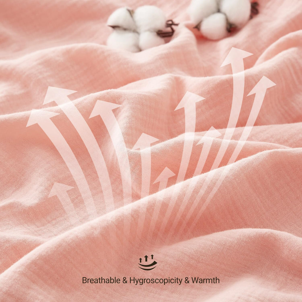 100% Muslin Cotton Blush Pink Duvet Cover Set Fluffy Solid Bedding