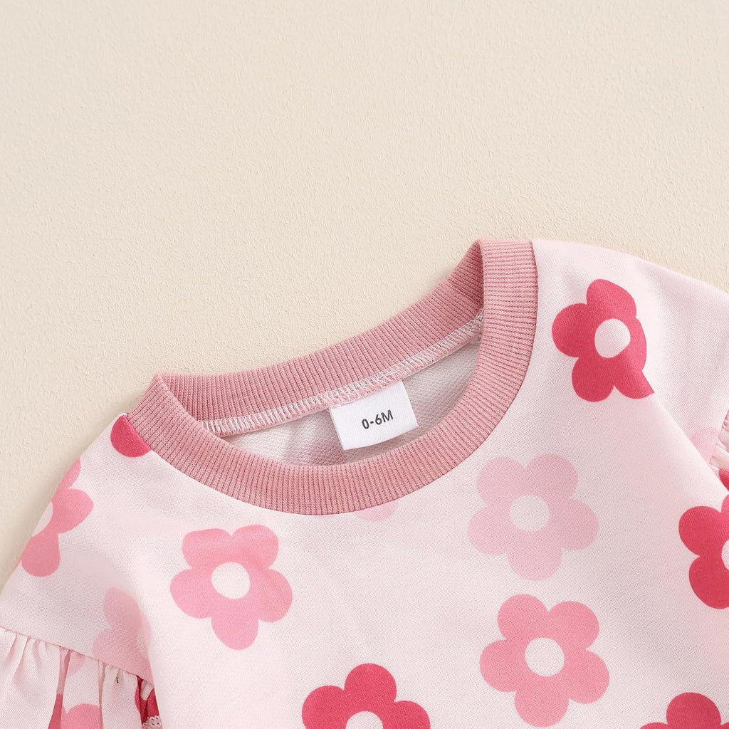 Baby Girl Fall Clothes Long Sleeve Floral Shirt Crewneck Sweatshirt Top Pocket Pants Winter Outfit Clothing Set
