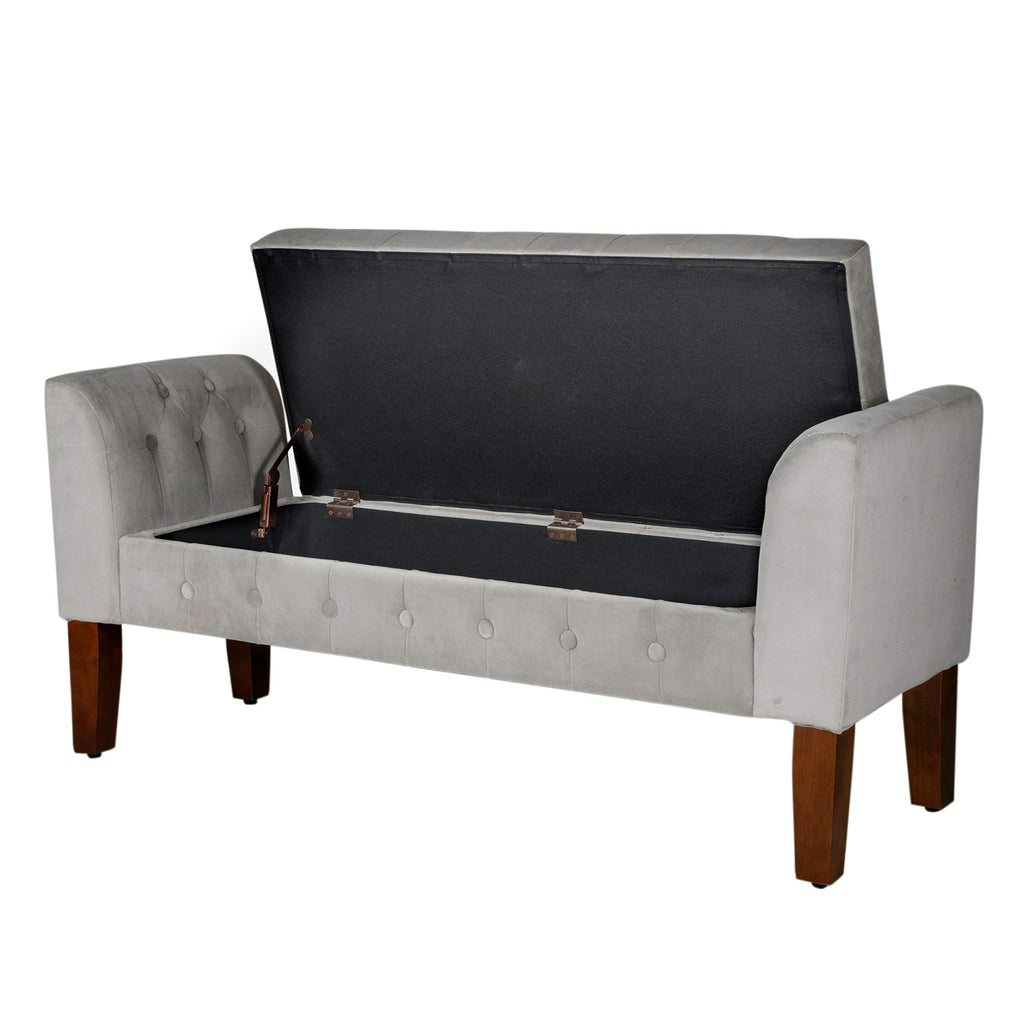 50" Velvet Tufted Storage Bench Settee - Grey