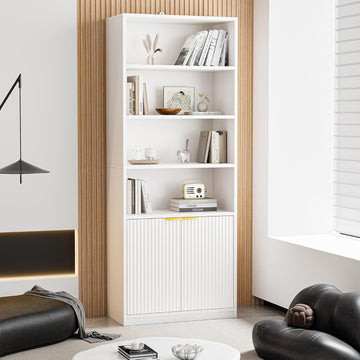 72" Tall Book Shelve Bookcases with Doors, Floor Standing 6 Shelf Display Shelves, Bookshelf with Storage Shelf