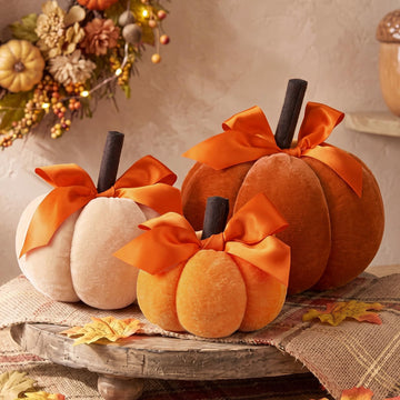 3 Pcs Fall Pumpkins Decor Velvet Farmhouse Pumpkins Decorative