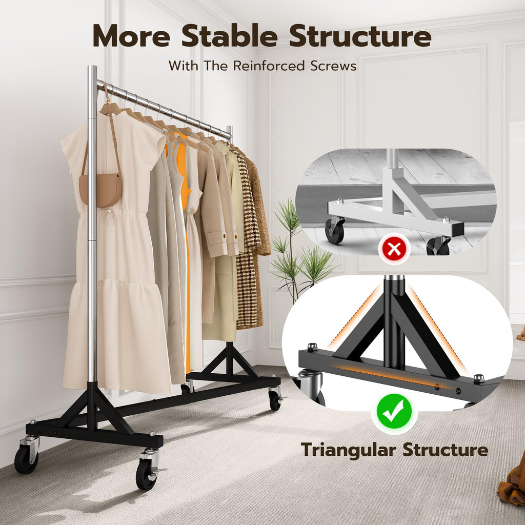 Commercial Z Base Garment Rack Hold 500LBS Heavy Duty Clothing Rack Adjustable Rolling Clothes Rack for Hanging