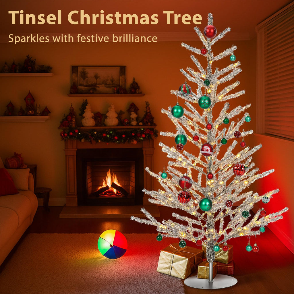 4ft Silver Christmas Tree, Retro Aluminum Christmas Tree, Tinsel Trees