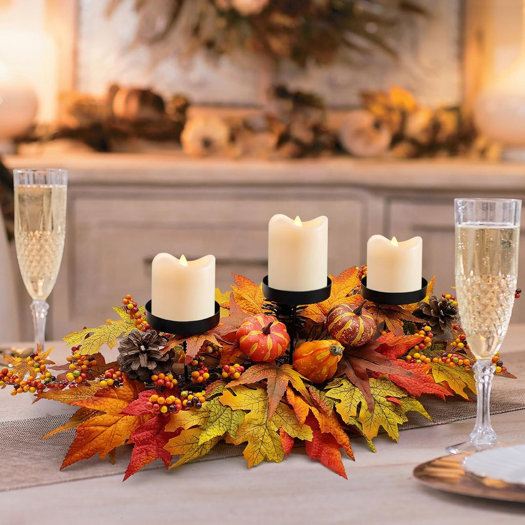 Thanksgiving Centerpiece Fall Table Decorations, Artificial Gourd, Pumpkins, Pine Cones, Maple Leaves and Berries