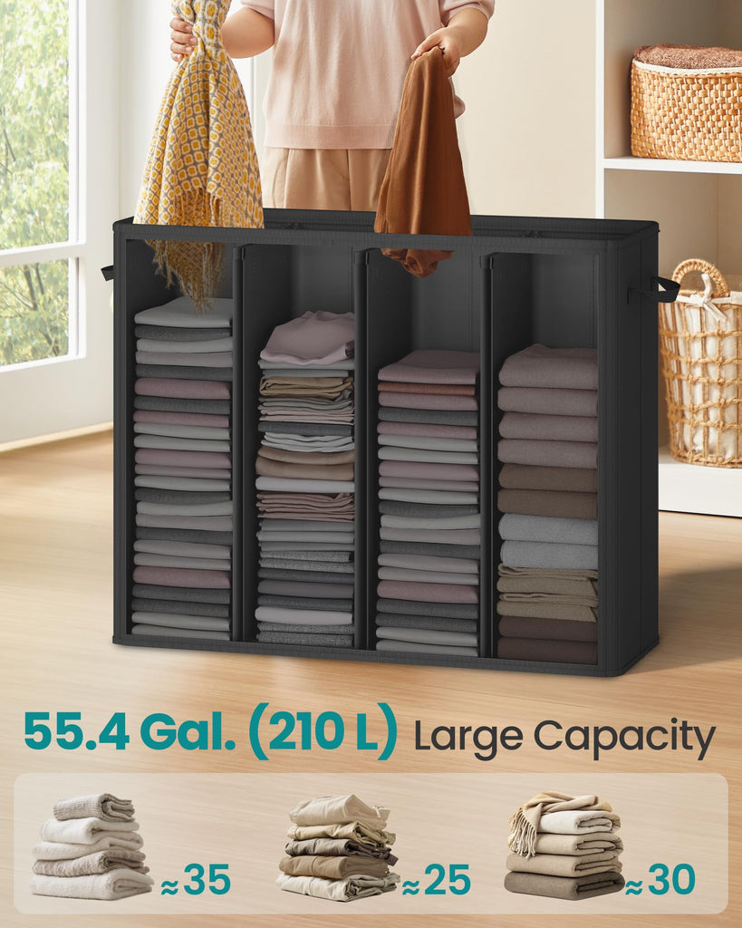 210L Laundry Hamper, 4-Compartment Laundry Sorter with Lid