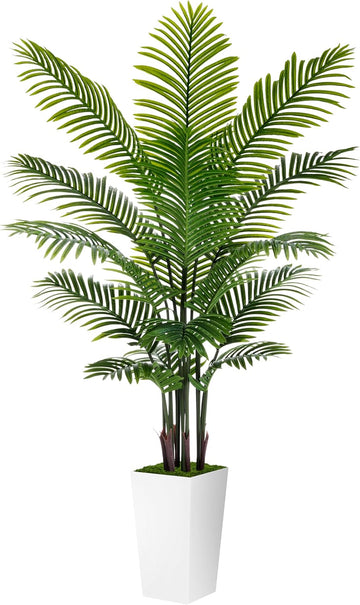 Artificial Plant 6FT Fake Palm Tree with White Tall Planter