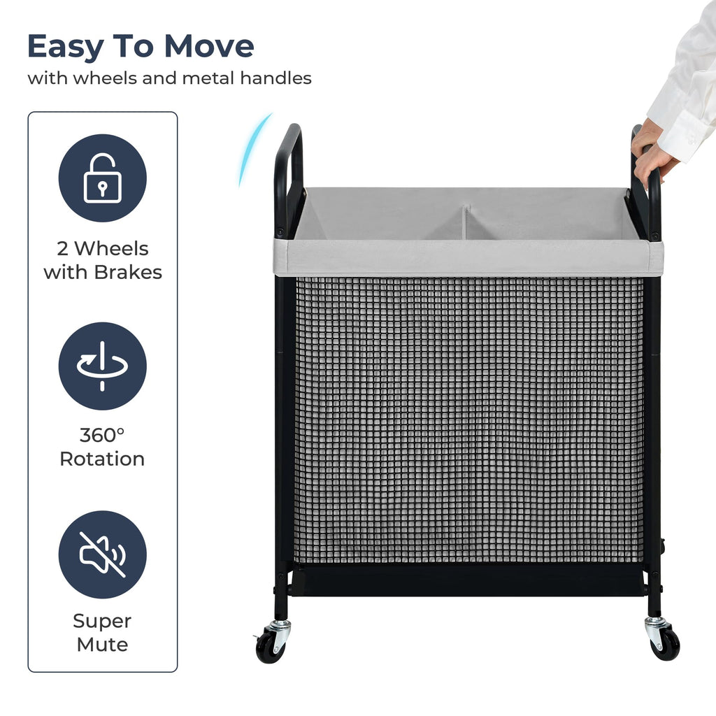 Laundry Hamper 2 Section, 100L Rolling Laundry Sorter Cart with Removable and Washable Liner Bag, Clothes Hamper with