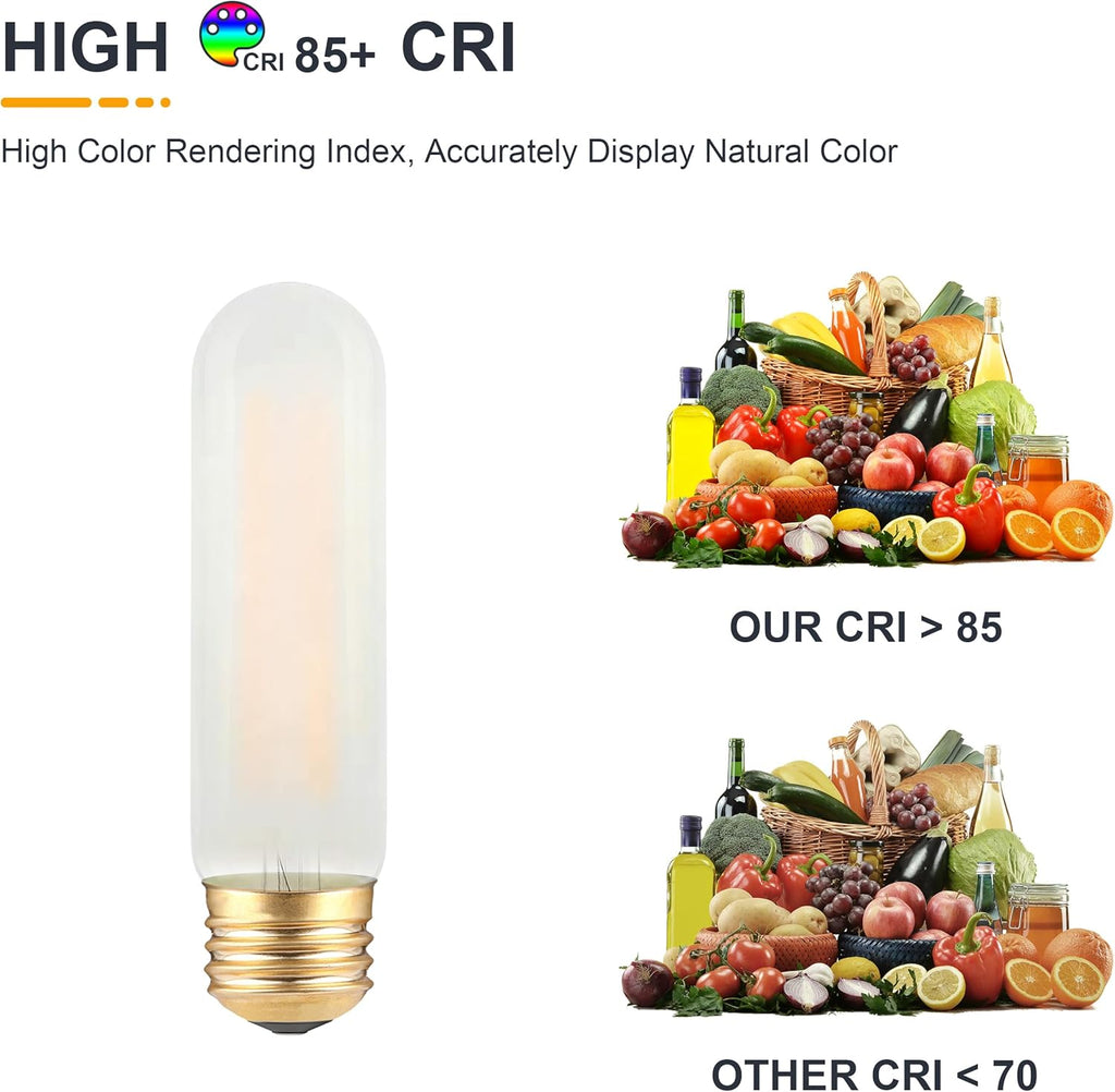 Frosted T10 LED Bulb- Dimmable E26 LED Chandelier Light Bulbs 25W Equivalent- 2700K Soft Warm- 2W Vintage Tubular