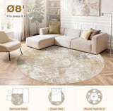 Washable 8' Round Area Rug for Living Room: Modern Abstract Neutral Large So' Thin Rugs - Non Slip I