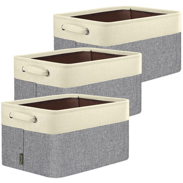 3 Pack Fabric Bins for Shelves, Decorative Baskets for Organizing, Shelf, Clothes, Home, Office (Grey, 15"x11"x9.5")