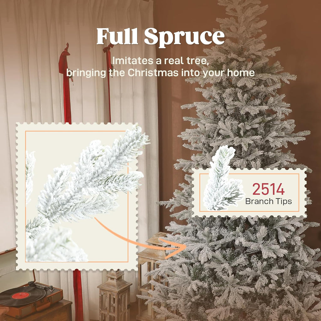 Artificial Spruce Slim Christmas Tree Snow Flocked Xmas Tree