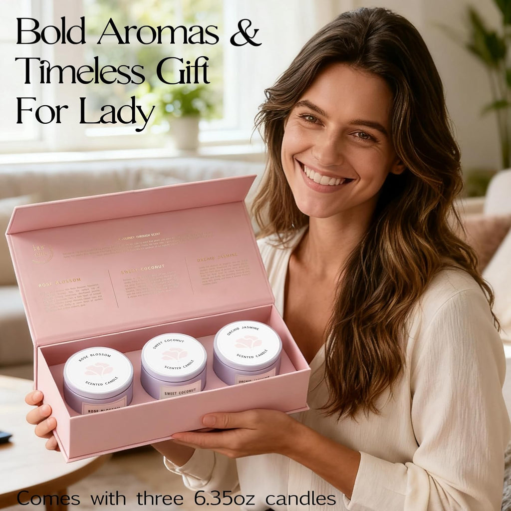 Luxury Candle Gift Set for Women - Luxury Candle Box with 3 Scented Soy Candles in Pink Box - Mother's Day, Birthday - Set of 3