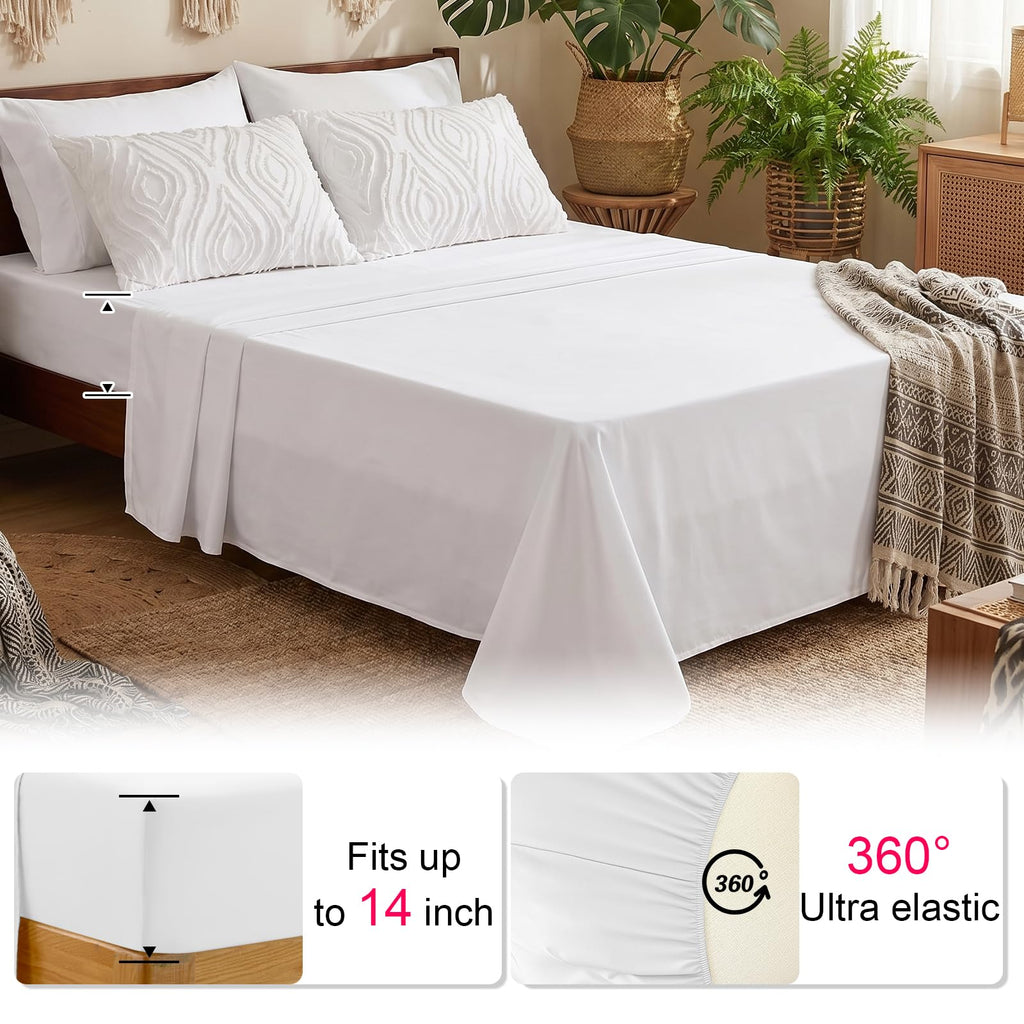7 Pieces White Comforter Set for All Seasons Tufted Boho Bedding Set Farmhouse Bed in A Bag as Gifts (1