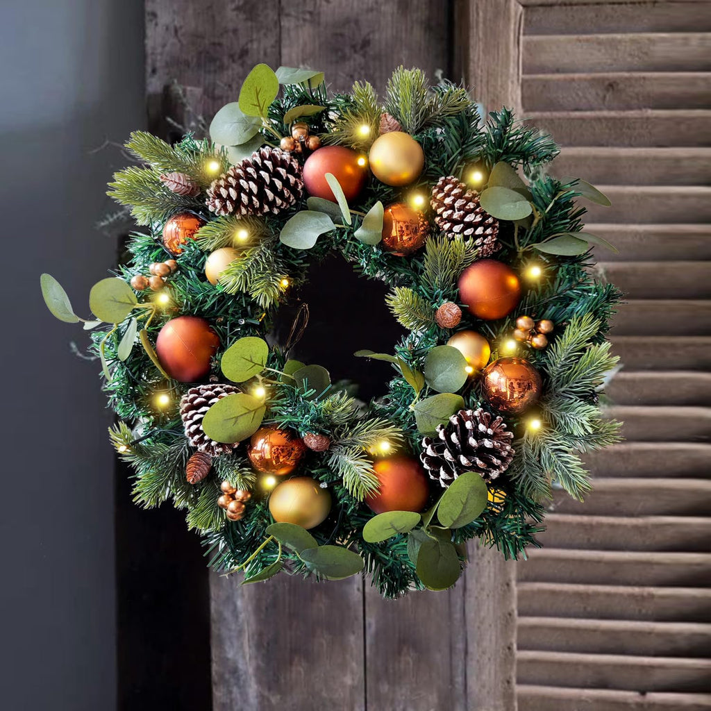 Pre-Lit 20 Inch Copper Gold Christmas Wreath for Front Door