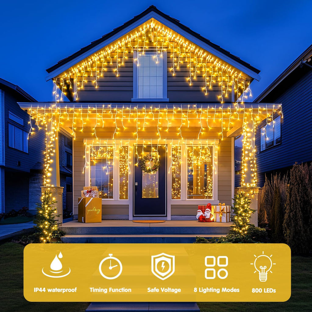 Christmas Icicle Lights for Outside,800 LED Warm White
