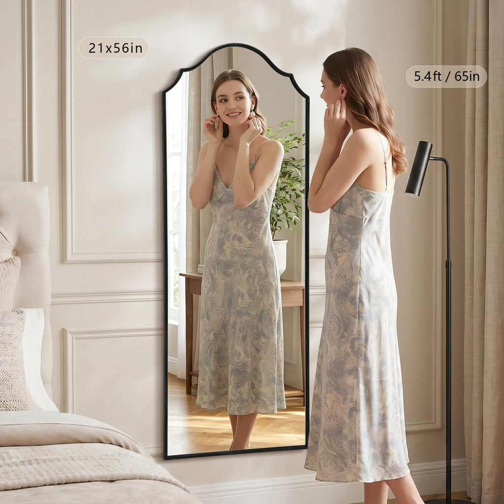 Scalloped Full Length Mirror: 21"x56" Black Arched Floor Mirror