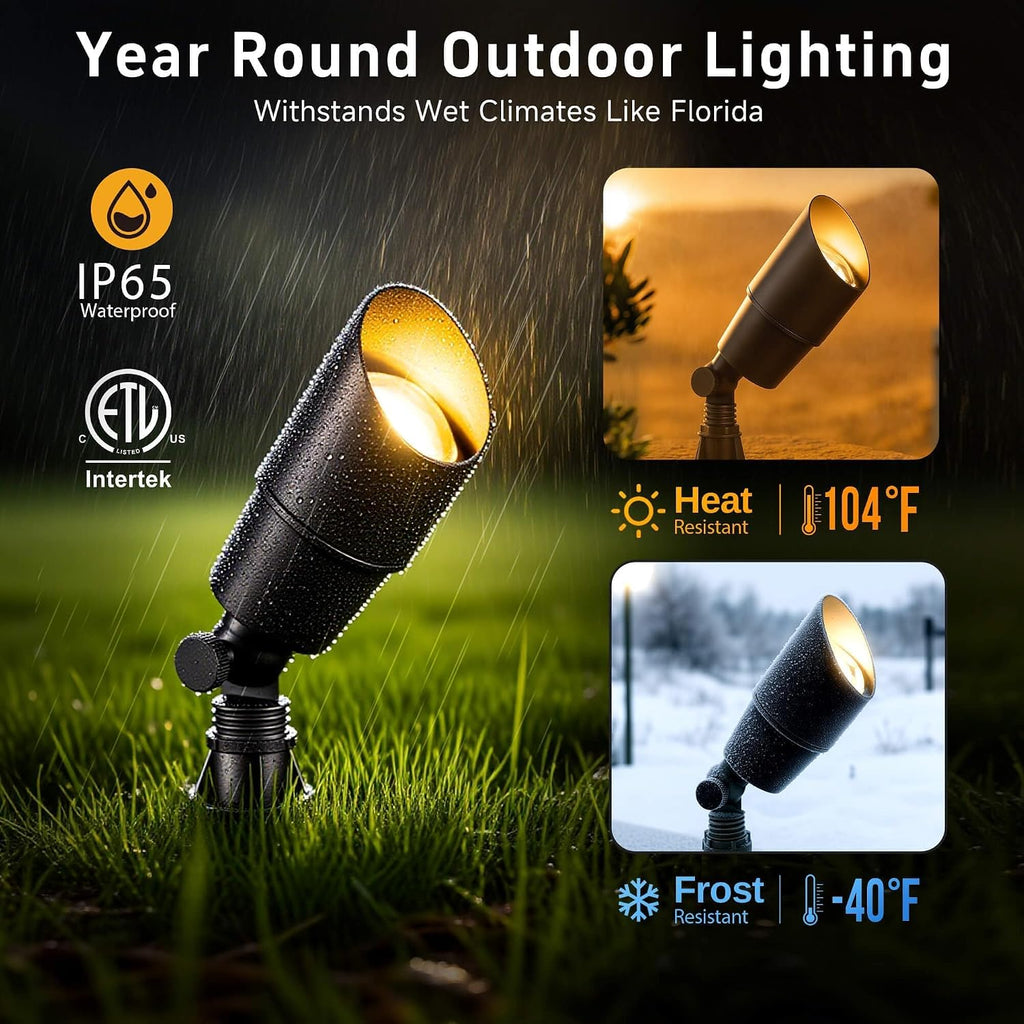 Landscape Spotlights Low Voltage - Brass Outdoor Uplight LED 12V, Wired Spot Lights IP65 Waterproof, Black for