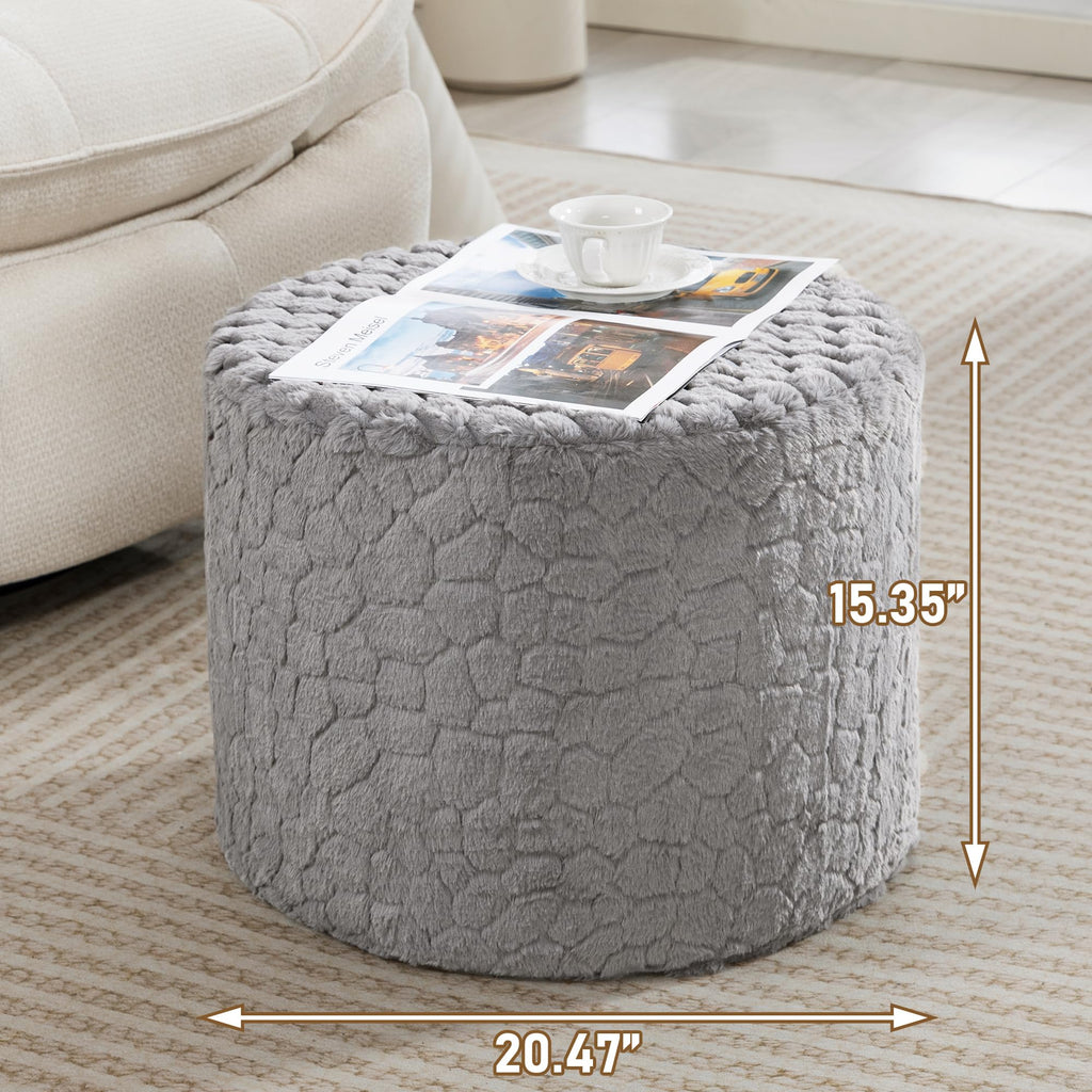 Round Pouf Ottoman, Soft Faux Rabbit Fur Poufs, One-Piece Sponge Foot Rest