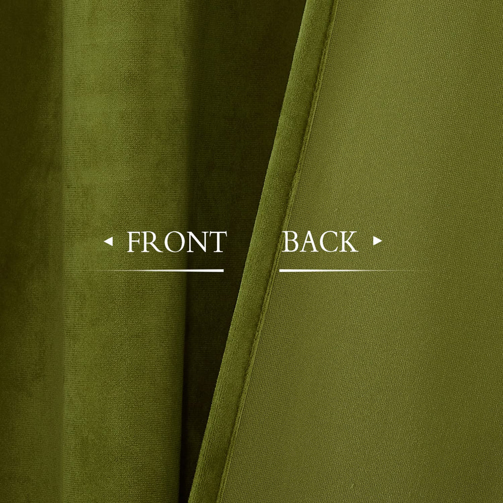 Olive Green Velvet Curtains for Farmhouse Decor, W52 x L120, 2 Pcs