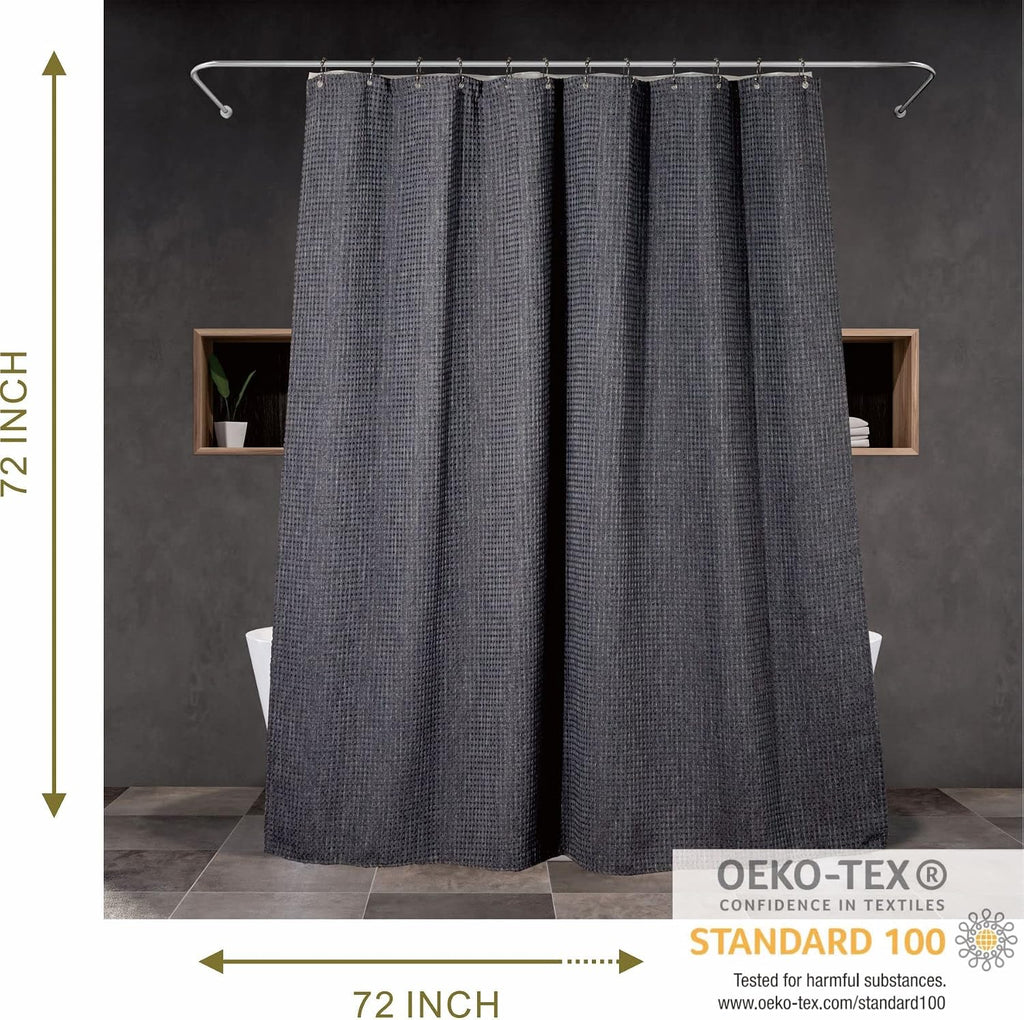 Dark Grey Bathroom Shower Curtain: Water Repellent Heavy Duty - 72"Lx72"W | Waffle Weave Textured 256GSM Weighted