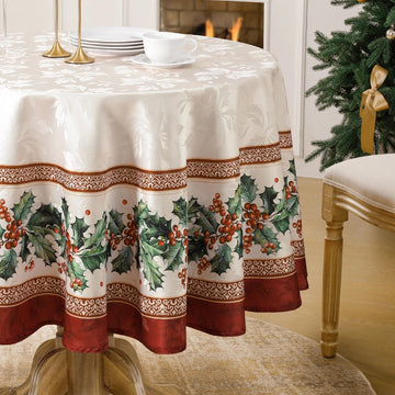 Christmas Jacquard Round Tablecloth, 90 Inch