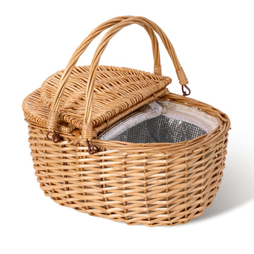 Picnic Basket with Lid, Picnic Basket Cooler with Handles