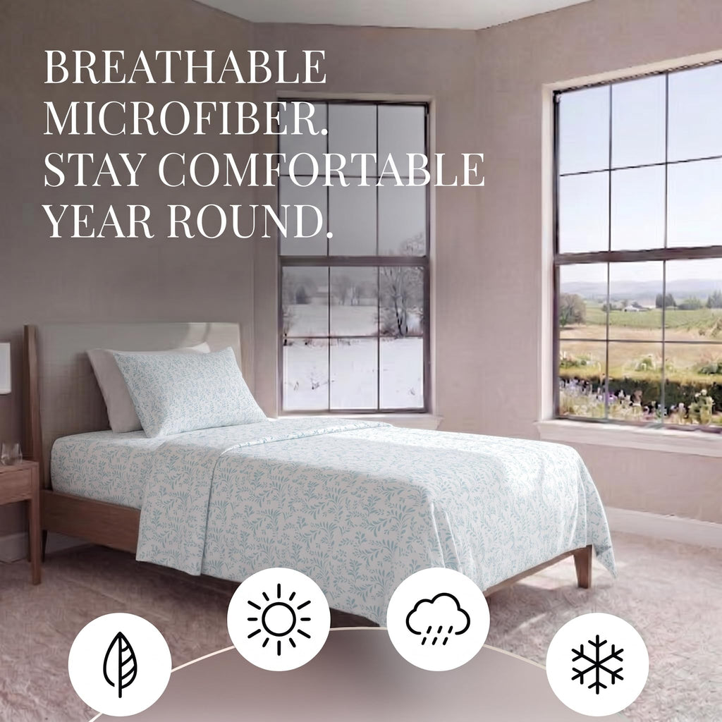 Double-Brushed Patterned Microfiber Twin Sheet Set 3 Piece - Oeko-TEX Certified Ultra Soft & Wrinkle-Free - 16" Deep