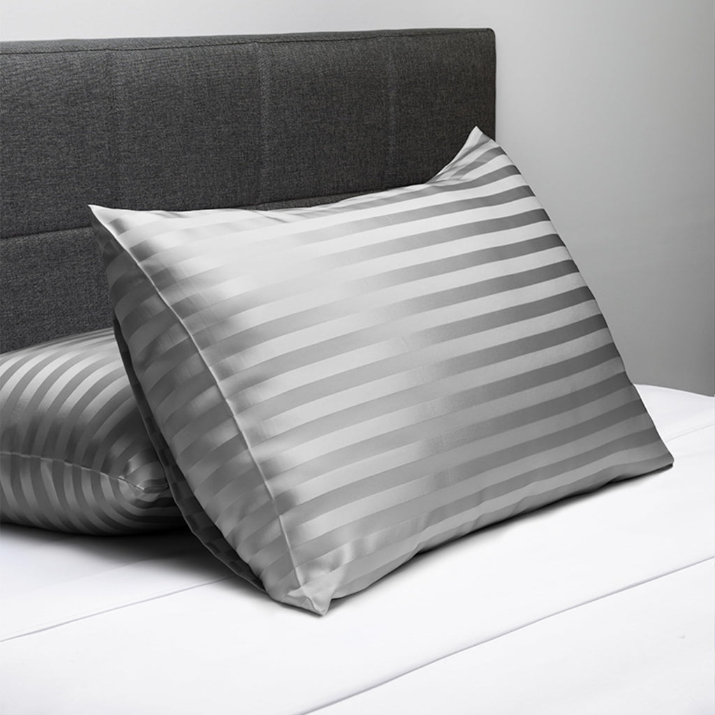 25mm 100% Pure Mulberry Silk Pillowcase (Gray Stripe )