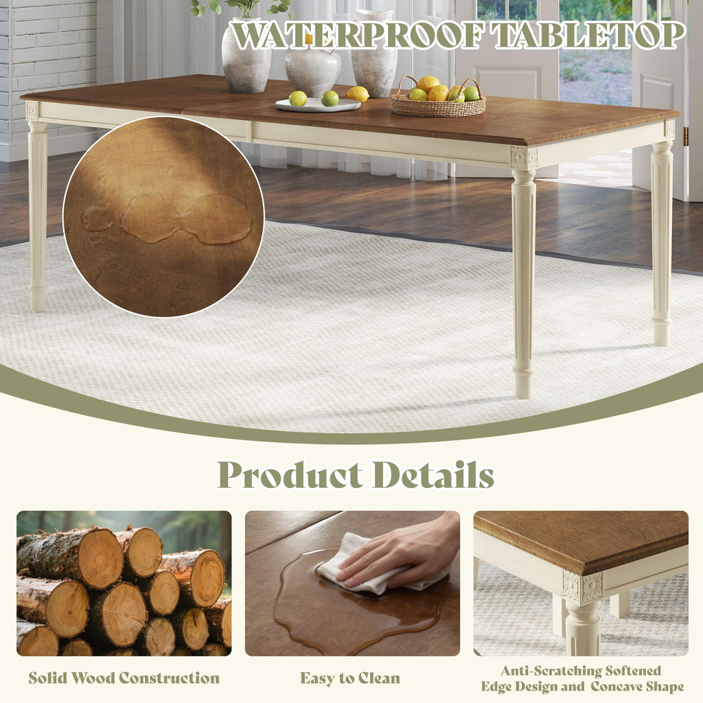 9 Piece Farmhouse Dining Table Set with 79" Table, Cream