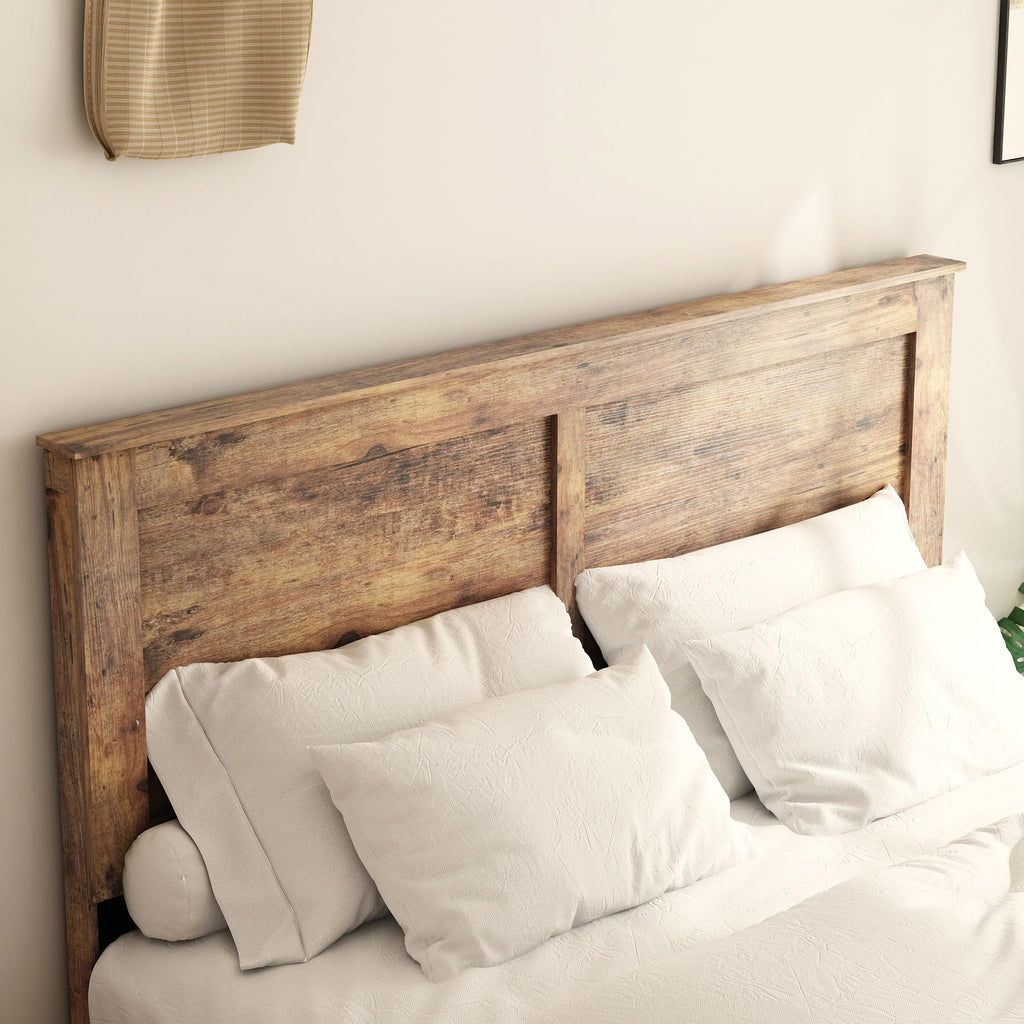 Rustic Vintage Bed Frame with Headboard, Wooden Platform Bed Frame with Wood Slats, Easy