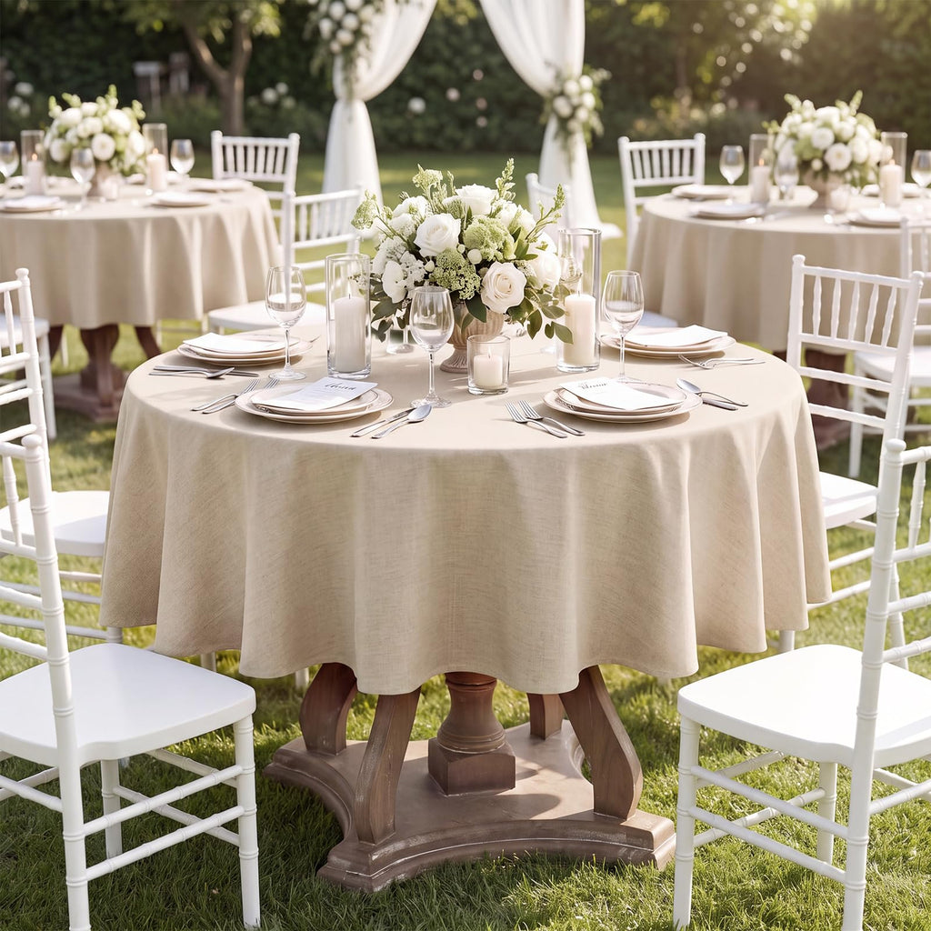 Faux Linen Round Tablecloth 60 inch, Table Cloth Wrinkle Free Decorative Fabric Waterproof Table Cover for