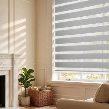 Cordless Light Filtering Zebra Blinds, Grey, 52" W x 54" H | Adjustable Privacy & Light Control, Linen-Look Woven