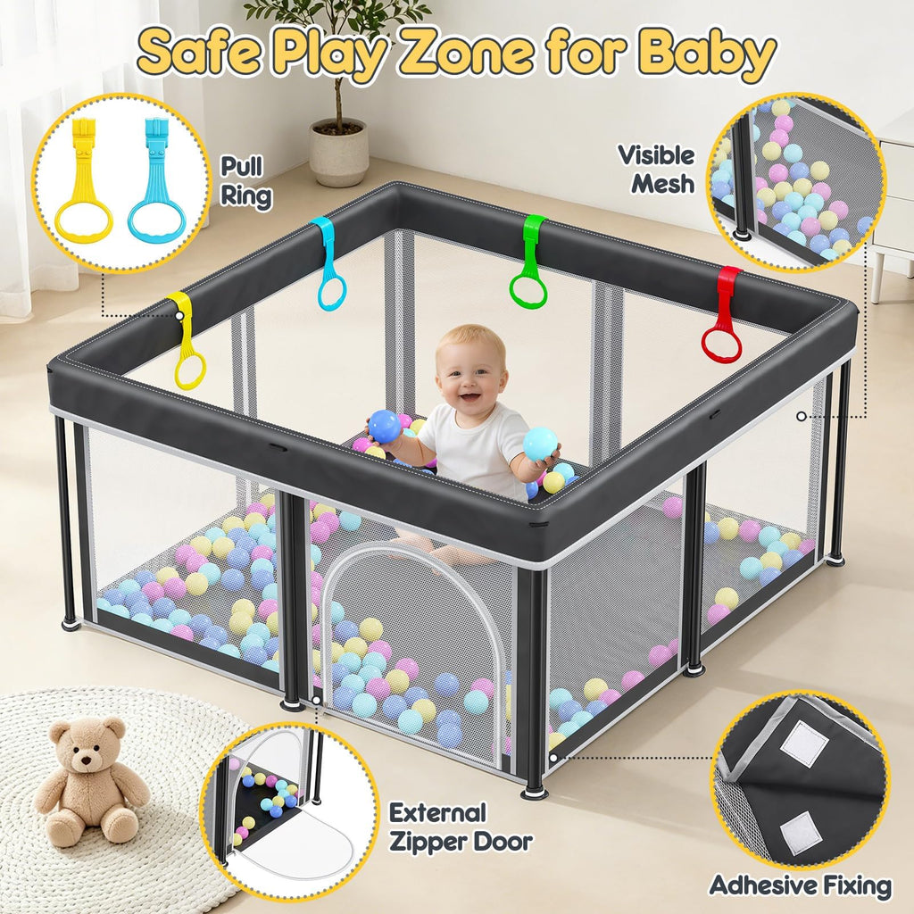 Foldable Baby Playpen with Mat 50"×50" Playpen for Babies and Toddlers