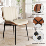 Dining Chairs Set of 2, Mid-Century Modern Upholstered Faux Leather Kitchen Chairs with Bentwood Back and Metal Legs for Dining Room, Beige