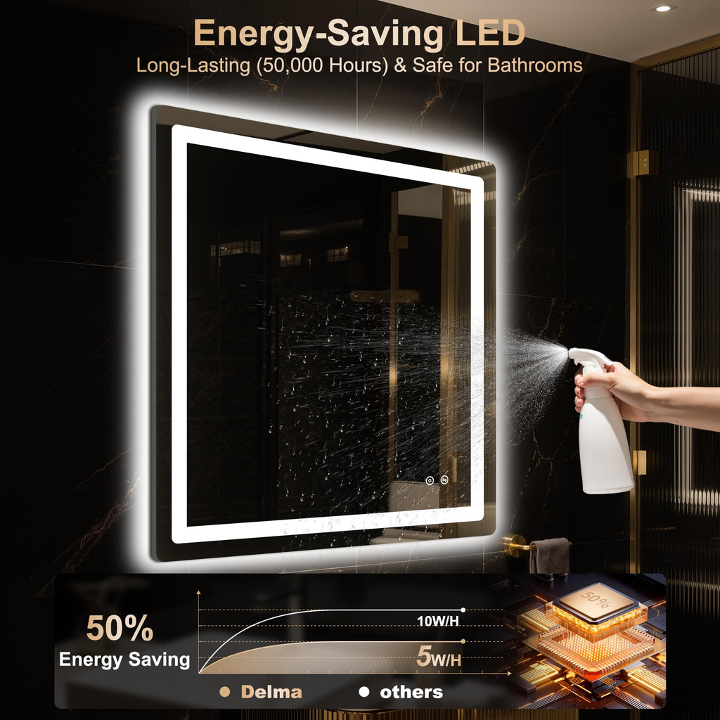 35x35 LED Bathroom Vanity Mirror with Lights, Anti-Fog, Dimmable