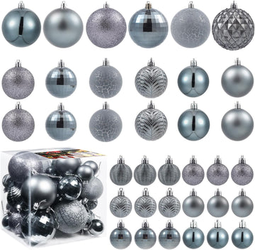 Gery Christmas Balls for 2026 Christmas Tree Ornaments - Set of 36