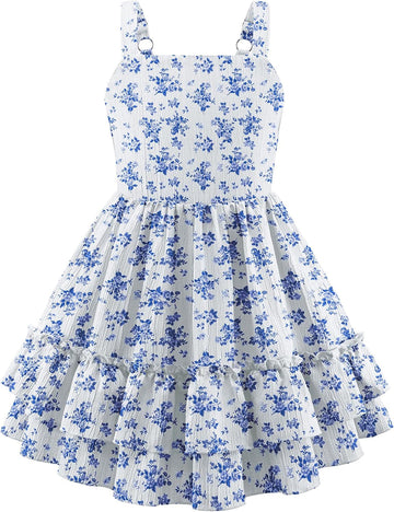 Girls Cami Summer Dress Boho Sleeveless Casual Sundress with Pockets