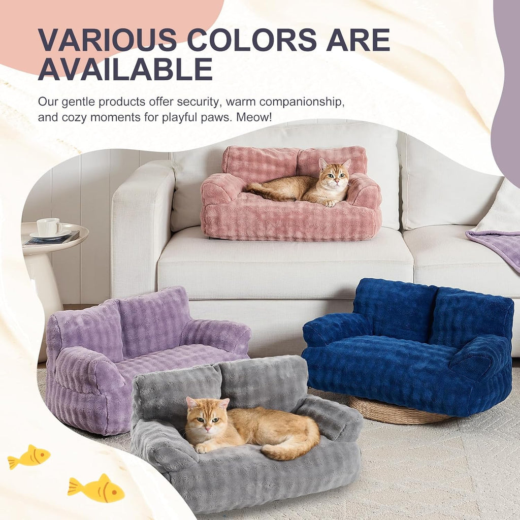Cat Couch Bed, Cute Pet Sofa for Indoor Cats, Cream White