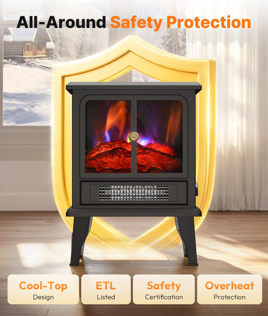 Electric Fireplace Stove Heater for Indoor Use with 3D Flame Effect