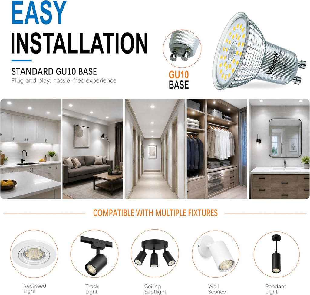 Dimmable GU10 LED Light Bulbs 75W Equivalent, 5000K Daylight White, 6 Pack