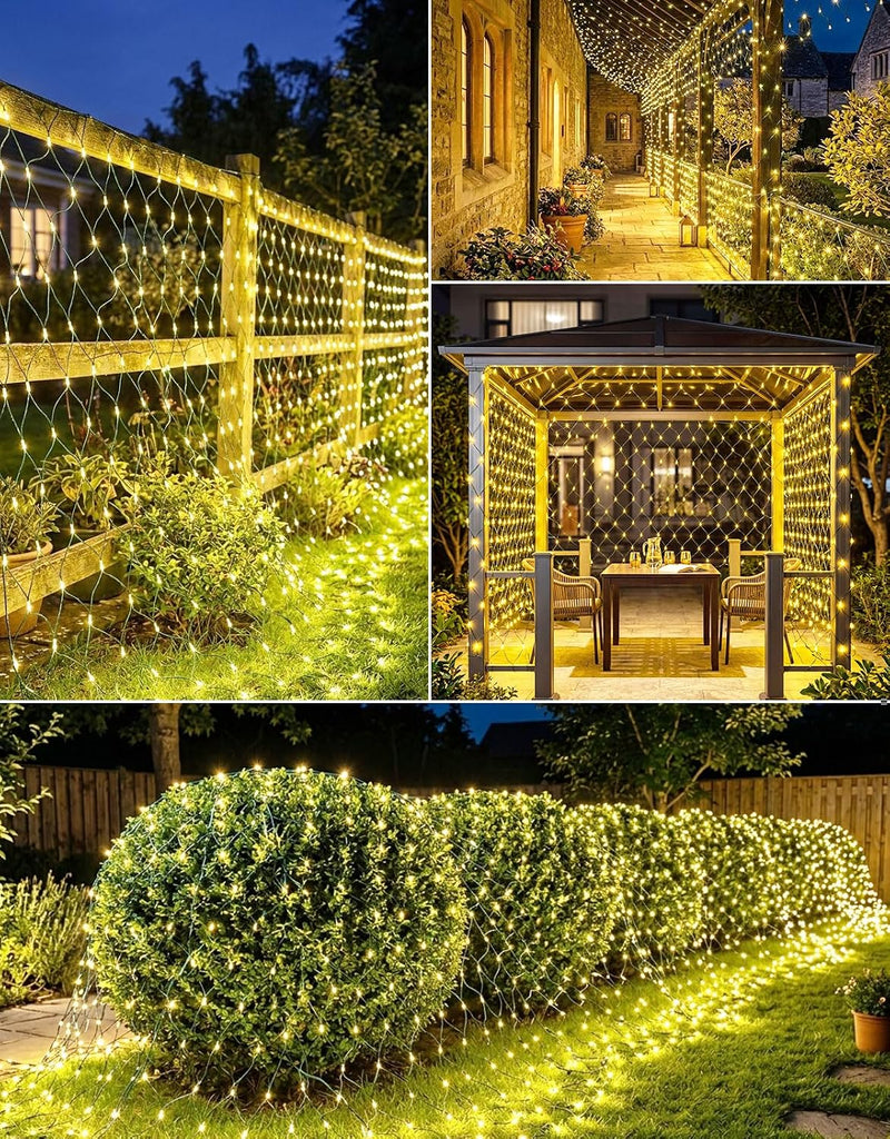 10x10FT Solar Christmas Net Lights Outdoor Waterproof with Remote