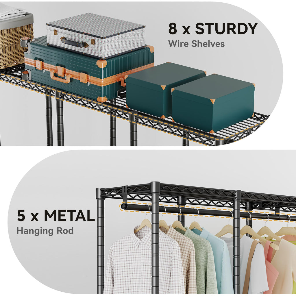 H5 Heavy Duty Clothes Rack, Black Clothing Rack for Hanging Clothes