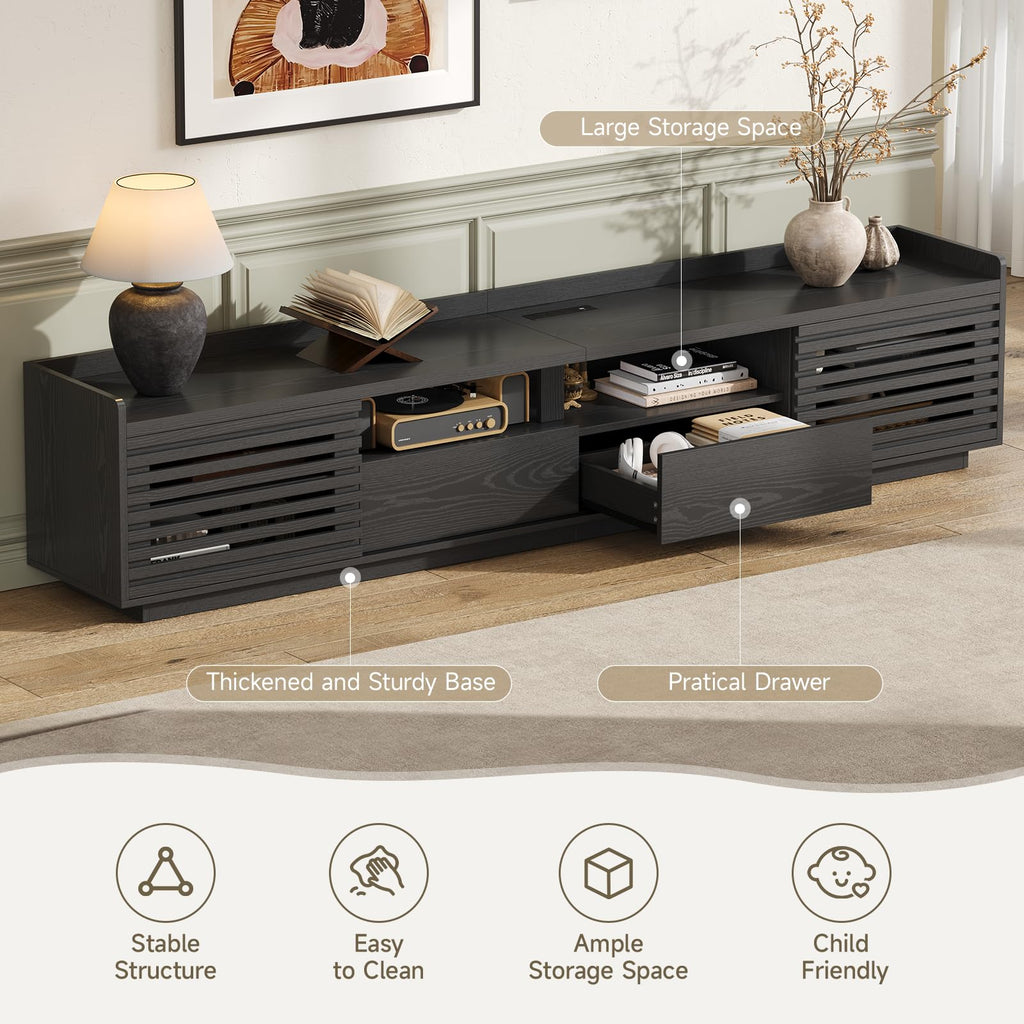 78.7" TV Stand for TV Up to 85", Mid-Century Modern TV Console Black