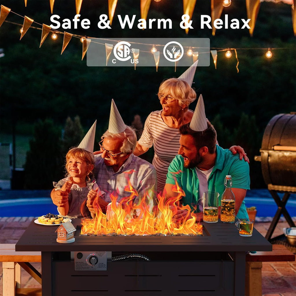 41 Inch Propane Fire Pit - 50,000 BTU Gas Fire Pit Table with Removable Lid & Lava Rocks