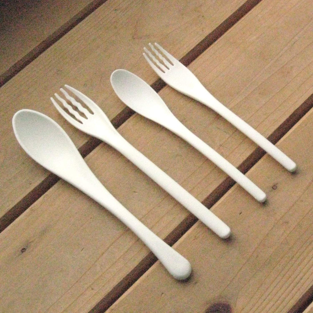 Heat Resistant Plastic Dinner Cutlery Set, 4 Pieces, White, Dishwasher Safe, Made in Japan